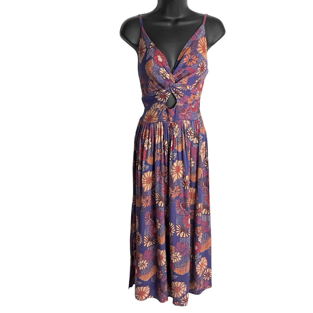 Vtg Angie Womens Y2K Cutout Boho Sun Dress Size S Purple Floral Babydoll Smocked